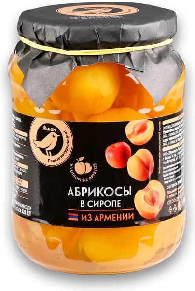Абрикосы в сиропе АШАН Золотая птица, 740 г