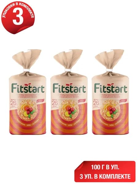 Хлебцы мультизлаковые Fitstart брусника-имбирь и мед 100 г, набор: 3 штуки