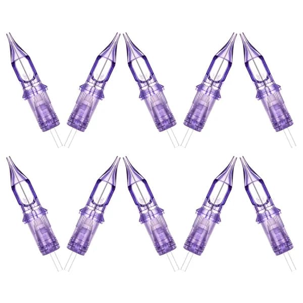 Фиолетовые тату иглы из нержавеющей стали и пластика для татуажа, набор из 10 штук