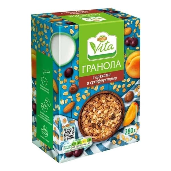 Гранола Globus Vita мультизлаковая с орехами и сухофруктами 280 г