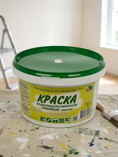 Краска водно-дисперсионная Магия радуги М-1С для потолков, матовая, супербелая, 3 кг