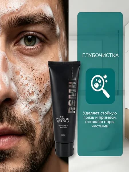 RSMHRQ 5-в-1 пенка для умывания с кофе и женьшенем глубокое очищение, контроль жирности, осветление, от чёрных точек, 100 мл
