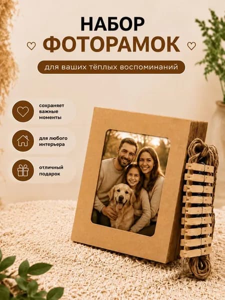 Крафтовая фоторамка бумажная, рамки для фото настенные 10 шт. 9х9.5 см гирлянда