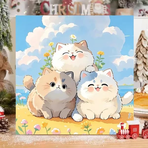 Кошка раскраска по номерам,20*20 см,Ясное небо