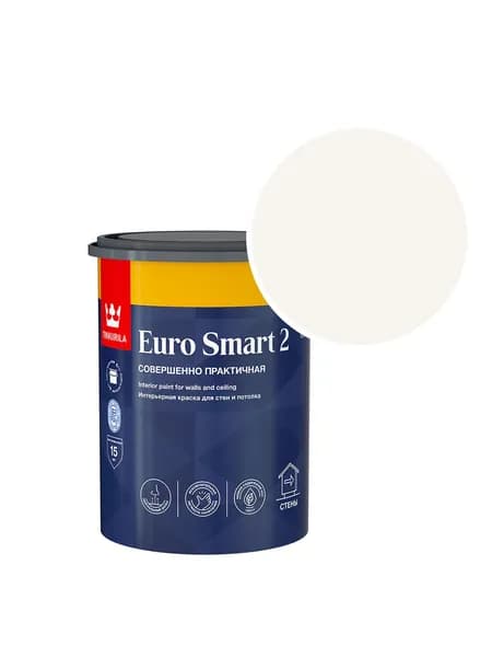 Краска интерьерная Tikkurila/Tikkivala Euro Smart 2 RAL 9016 (Транспортный белый - Traffic white) 0,9 л