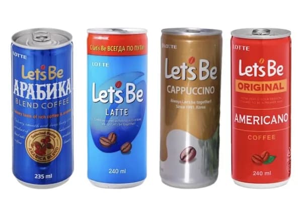 Набор из 4 банок кофейного напитка Lotte по 240 мл (Arabica, Latte, Cappuccino, Americano)