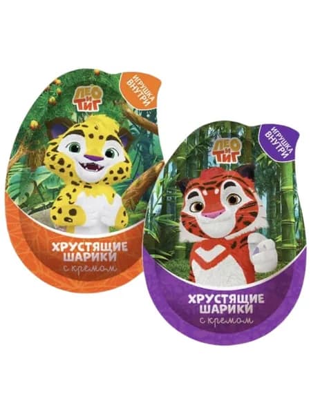 Хрустящие шарики с кремом с игрушкой, ТМ "Лео и Тиг", 15г х 3шт.