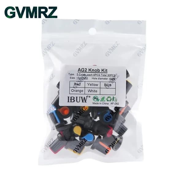 30PCS 5Color AG2 Knob Kit 15x17MM 6MM Диаметр отверстия для потенциометра и переключателя DIY электронных проектов