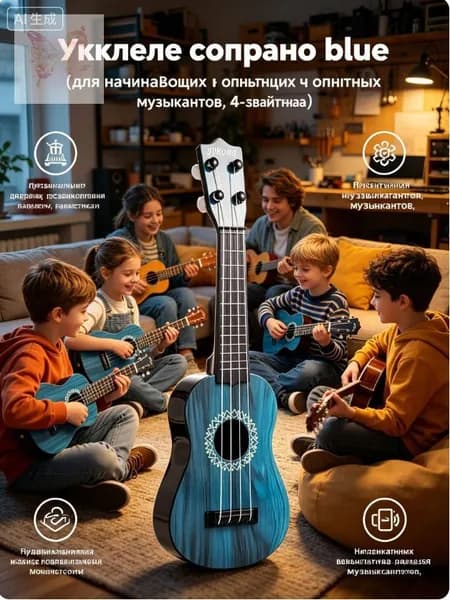 укулеле сопрано мини blue (для начинающих и опытных музыкантов, гавайская гитара) 42 см / музыкальные инструмент