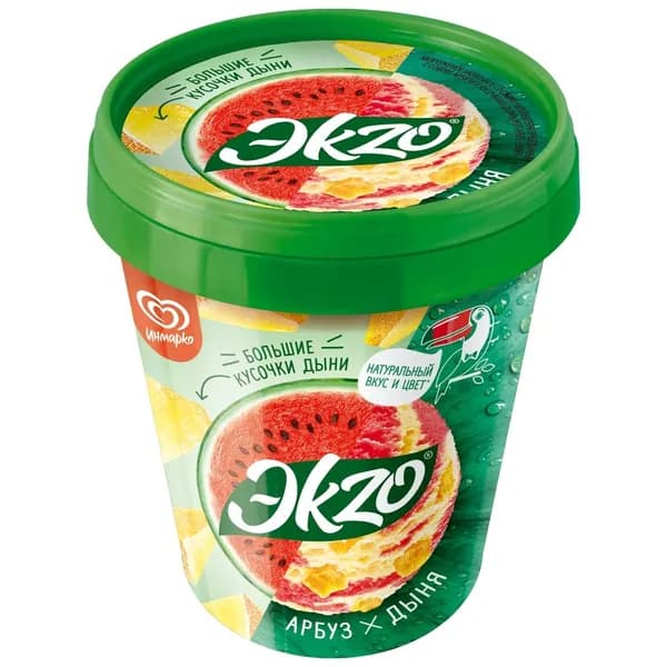 Мороженое молочное Ekzo Арбуз и дыня с большими кусочками дыни, 520г