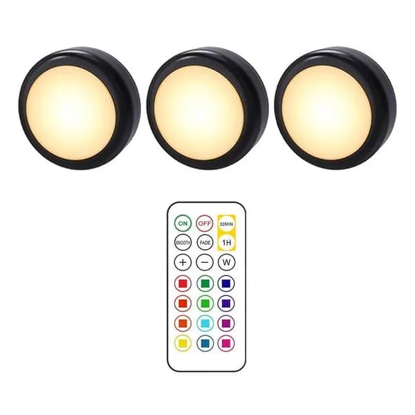 Светильники светодиодные беспроводные с пультом 13 цветов RGB, набор 3/6 шт, подсветка для кухни и шкафа на батарейках, черные