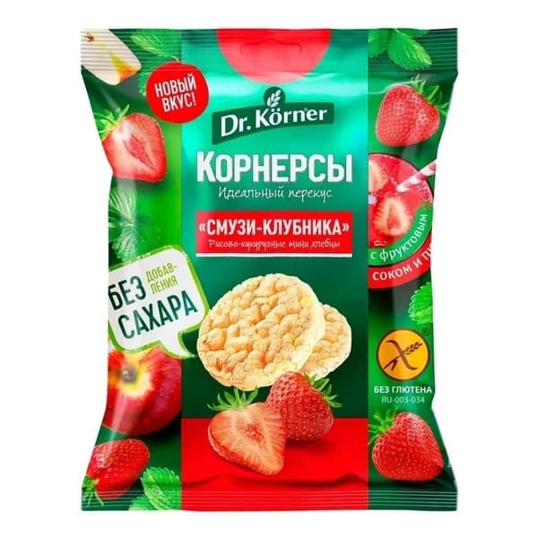 Хлебцы кукурузно-рисовые Dr.Korner смузи-клубника 40 г