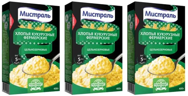 Мистраль Хлопья кукурузные Фермерские, 400 гр, 3 шт