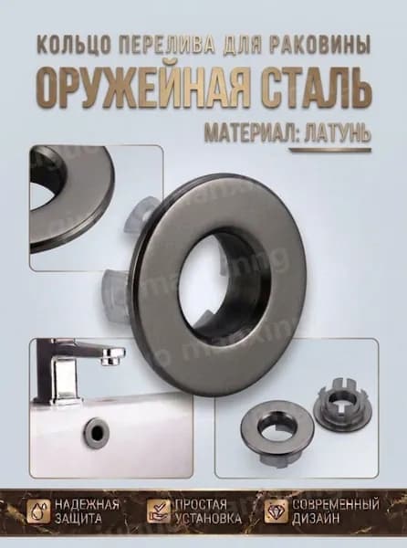 Кольцо на перелив латунное для раковины и биде Декоративная накладка на перелив