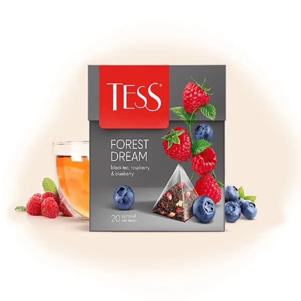 Чай в пирамидках черный Tess Forest Dream(Форест Дрим) 20 пак. Малина, аромат черники.