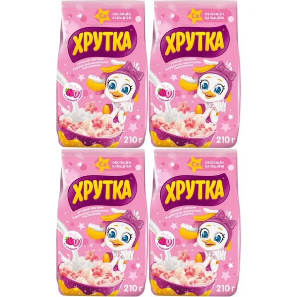 Сухой завтрак подушечки Хрутка клубнично-ванильное настроение 210 г, набор: 4 штуки