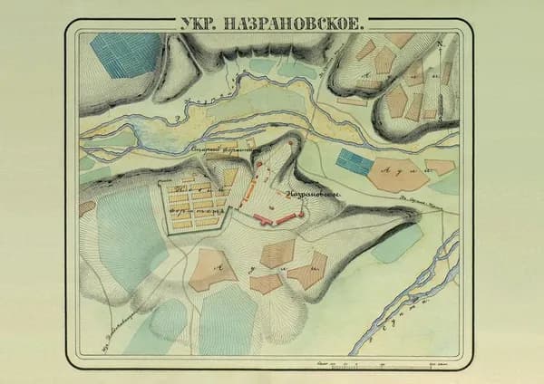 Принт-фотопечать. Укрепление (крепость) Назрановское (Назрань, Российская империя, Ингушетия). План (карта). Смешанная техника. Россия, ок. 1845 г. Формат А4