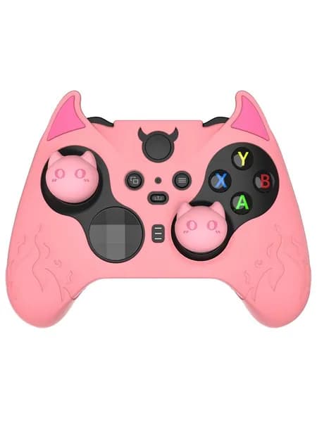 PlayVital Мягкий противоскользящий силиконовый чехол Cute Demon для Xbox Elite Series 2 (модель 2) с демоническими рожками и мягким покрытием Розовый