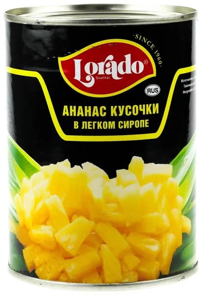 Ананас Lorado кусочки в легком сиропе, 565г