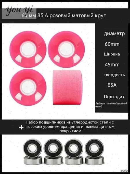 колёса для серфскейта для круизинга диаметр 60 мм 85A ширина 45 мм фуксия матовые с подшипниками 4528069959721