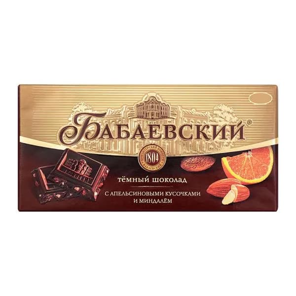 Шоколад Бабаевский темный с апельсиновыми кусочками и миндалем 75г