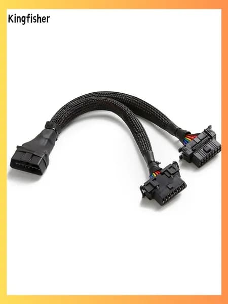 OBD2-сплиттер 16 контактов, OBD II удлинитель: 1x штекер / 2x гнезда, кабель-адаптер (30 см)