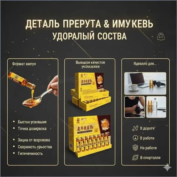 Эликсир Кордицепс с аминокислотами, 10 флаконов, для иммунитета