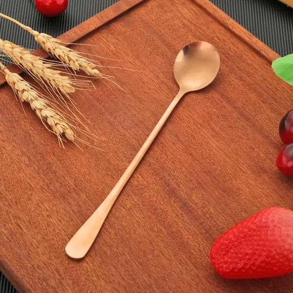 Ложка для кофе из нержавеющей стали с длинной ручкой и розовым золотым покрытием