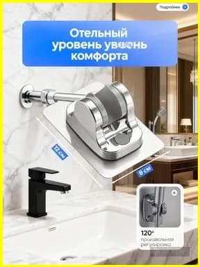 Держатель для душа самоклеющийся,Универсальная душевая лейка, поворачивается на 90 градусов
