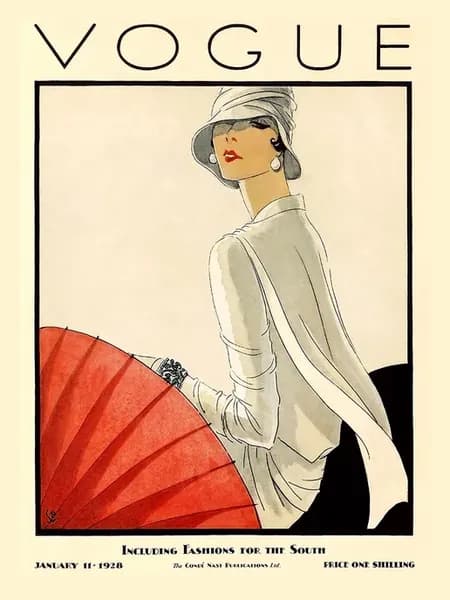 VOGUE. Дама в шляпе с красным зонтиком. Серия плакатов