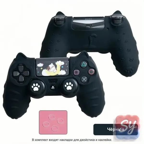 Чехол премиумкласса для геймпада PS4 из мягкого силикона Mark Life с симпатичными кошачьими ушками, предотвращающий скольжение и потливость.