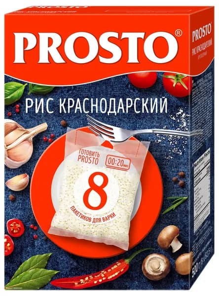 Крупа рис Prosto Краснодарский в пакете для варки (62.5г x 8шт), 500г