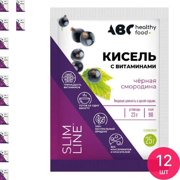 Кисель детский сухой ABC Healthy Food / АВС Хелси фуд Витошка витамины и кальций со вкусом черной смородины 25г / витаминный напиток (комплект из 12 шт)