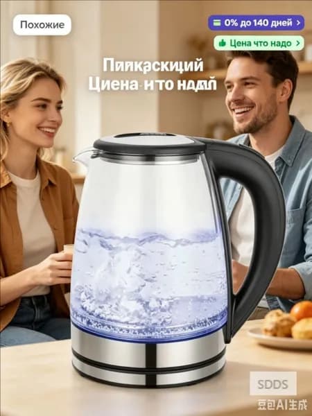 Электрический чайник с подсветкой SC-EK27G35, 1800 Вт, 1.8 л, черный, серебристый