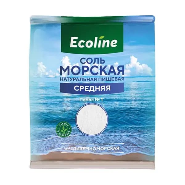 Эколайн Соль морская, средняя, помол №1, 0.5 кг