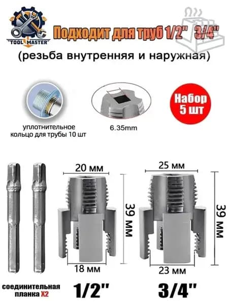 Набор для нарезки резьбы на ПВХ трубах Клупп и метчик в комплекте, насадка для дрели