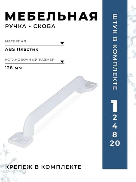 Ручка-скоба мебельная BRANTE С-31, матовый белый, ручка для шкафов, ящиков, комодов, для кухонного гарнитура
