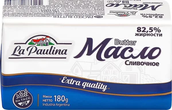 Масло сливочное LA PAULINA несоленое 82,5%, без змж, 180г