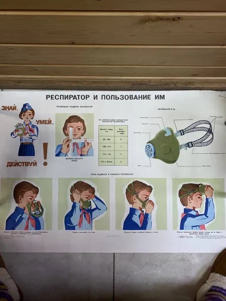 Плакат С.Н.Семенов "Респиратор и пользование им" Досааф, 1985г