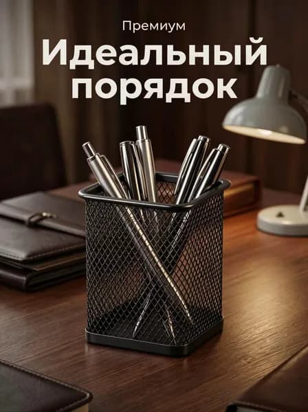 Квадратный металлический стаканчик для канцелярских принадлежностей
