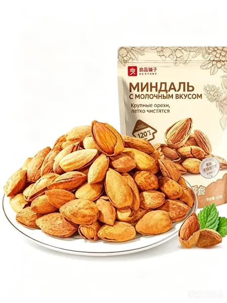 Миндаль с молочным вкусом в скорлупе,2 пакета по 60 г