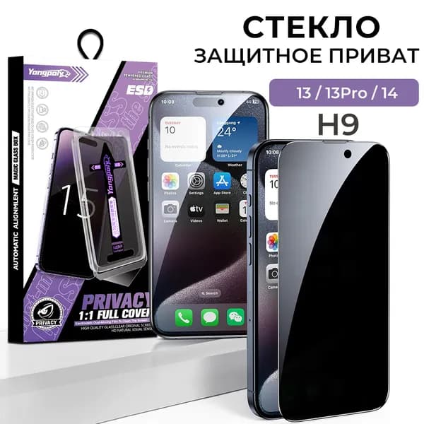 Стекло защитное для iPhone 13, 13 PRO, 14 антишпион противоударное на айфон