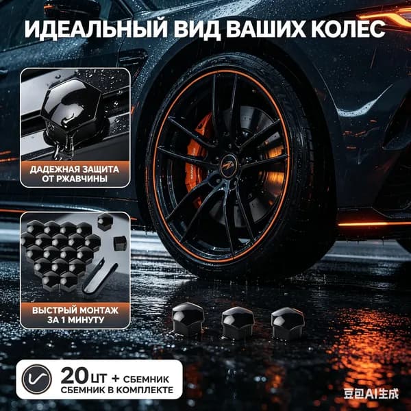 Колпачки на колесные болты черные, 20 шт + 2 съёмника, защитные декоративные колпачки для гаек колес