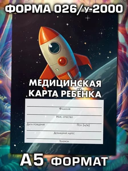 Медицинская карта 026/у-2000 Аурасо, медкарта в детский сад, школу и поликлинику, амбулаторная, формат А5