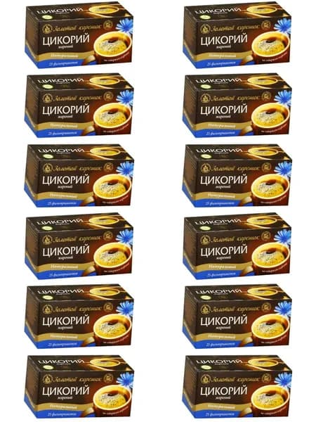 Русский цикорий Цикорий Натуральный жареный, молотый, 25 пакетиков по 2 г, 12 уп