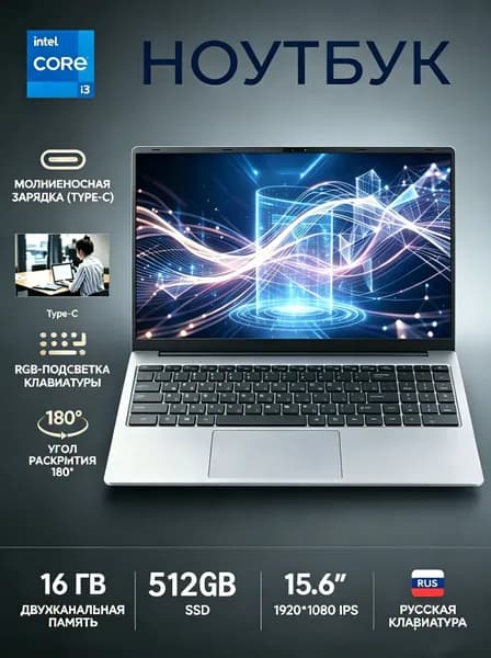 CARBAYTA 5005U Ноутбук 15.6", Intel Core i3-5005U, RAM 16 ГБ, SSD 512 ГБ, Intel HD Graphics, Windows Pro, серый, Русская раскладка