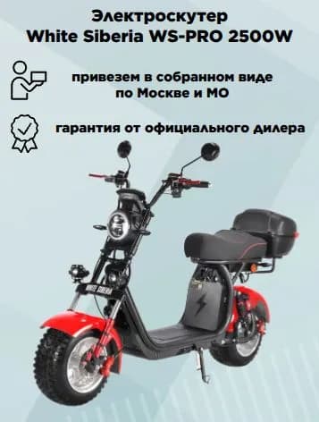 Электроскутер CityCoCo White Siberia WS-PRO 2500W, красные крылья, в сборе
