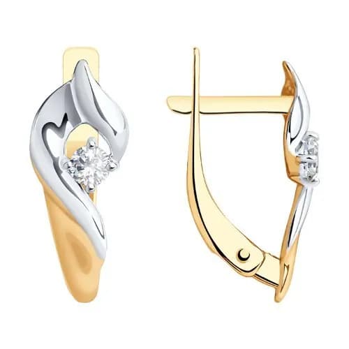 Серьги из красного золота 375 пробы с фианитами / 16*6 мм