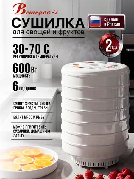 Сушилка для овощей и фруктов электрическая 600Вт 6 поддонов