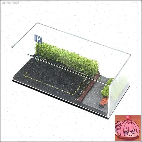 Витрина для моделей автомобилей 1:64, имитация парковки с зеленым кустом, акриловый корпус